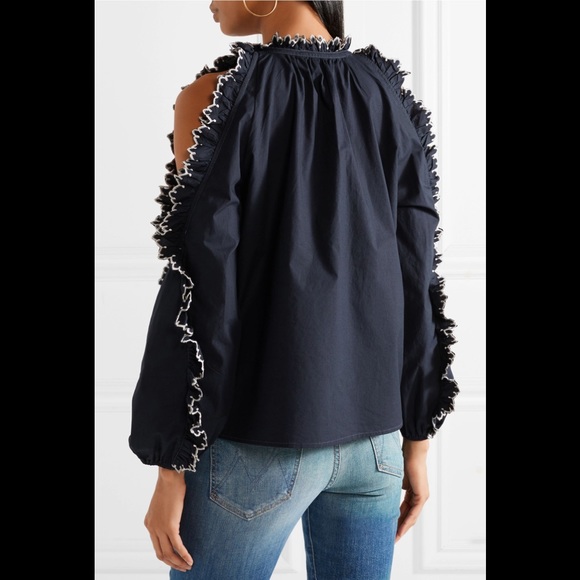 Ulla Johnson Blouse Blue Ruffle Embroidered Tassel - Picture 4 of 4